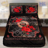 4pcs Embossed Bed Cover Set Double Bed-Black Red-1627